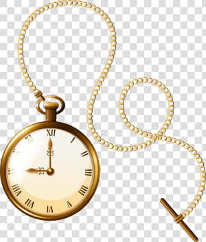 Gold Pocket Watch Clock Png Clip Art   Pocket Watch With Chain Vector  Transparent Png