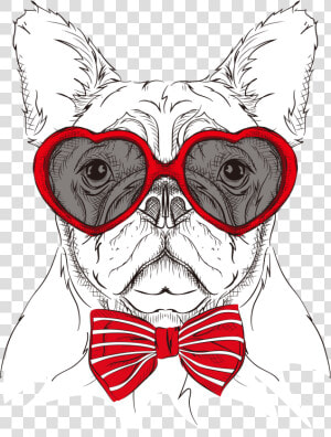 Cartoon Dog S Head Painted Glasses Bow   Dog In Bowtie Clipart  HD Png Download