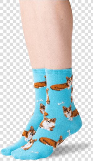 Women S Corgi Crew Socks In Aqua Front Class Slick   Sock  HD Png Download