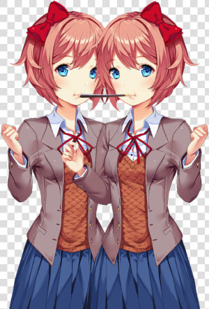 Sayori And Sayori Eating Pocky   Doki Doki Literature Club Sayori Png  Transparent Png