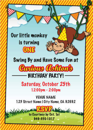 Curious George Birthday Invitations   Poster On Birthday Invitation  HD Png Download