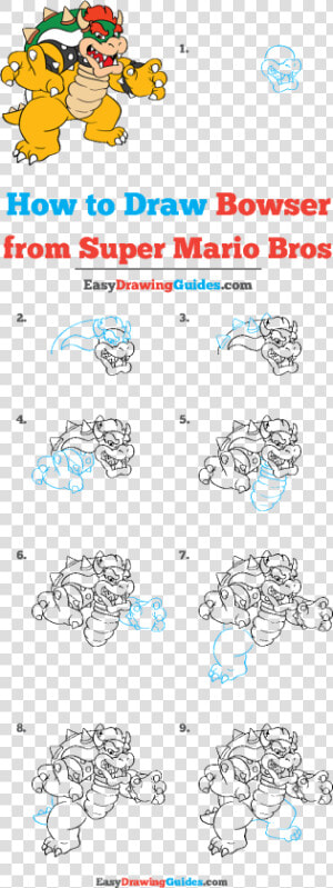 How To Draw Bowser From Super Mario Bros   Draw Bowser Step By Step  HD Png Download