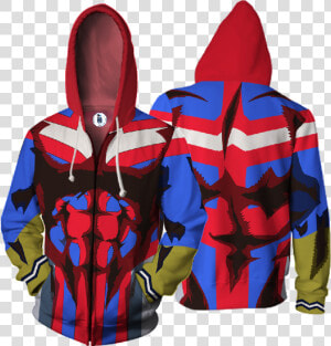 My Hero Academia All Might Blue Suit Cosplay Zip Up   Hoodie  HD Png Download