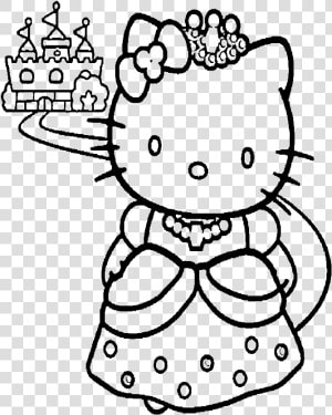 Hello Kitty And A Nice Castle Coloring Page   Free Printable Barbie Princess Coloring Pages  HD Png Download