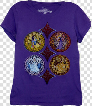 A Purple T shirt With Four Mosaics Of Snow White  Cinderella    Active Shirt  HD Png Download