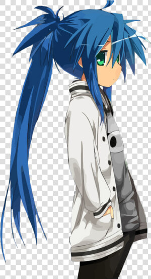 Transparent Lucky Star Konata Png   Blue Haired Anime Girl With Green Eyes  Png Download