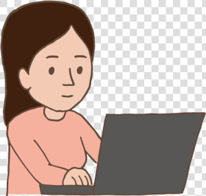 Young Lady Using Laptop   Cartoon  HD Png Download