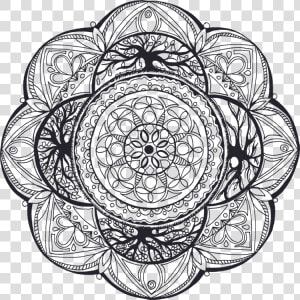 Line Art flower symmetry   Hand Drawn Mandala Png  Transparent Png