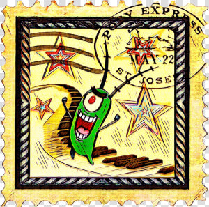 Plankton Spongebob  Krabby Patty  Mr Krabs  Plankton    Postage Stamp  HD Png Download