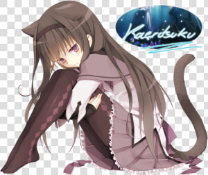 111893 Akemi Homura   Neko Anime Girl Brown Hair  HD Png Download