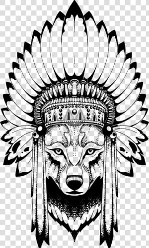 Nevermore ink 186 11 Wolf By Quidames   Wolf With Headdress Drawing  HD Png Download