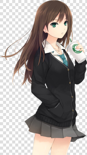 Anime  Anime Girl  And Green Eyes Image   Brown Hair Anime Girl  HD Png Download