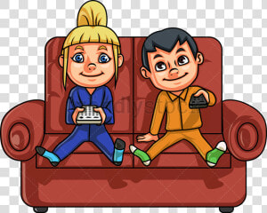 Tv Brother And Sister Watching Vector Cartoon Clipart   Brother And Sister Animated  HD Png Download