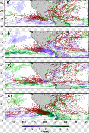 Tropical Cyclone Tracks In Active And Inactive Phases   Mjo And Tropical Cyclones  HD Png Download