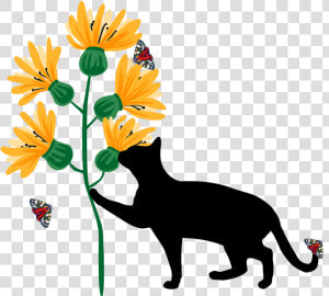 Cat With Sunflowers And Butterflies Nature Png Transparent   Couple Silhouette With Cat  Png Download