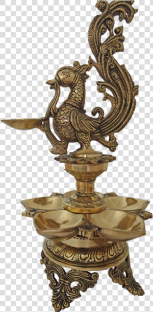 Brass Peacock Diya With 6 Face Jyot Showpiece  9 X   Antique  HD Png Download