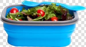 Blue Small Collapsible Lunch Box With Spork Filled   Silicone Foldable Lunch Box  HD Png Download