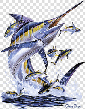 Blue Marlin  amp  Tunas Jumping   Blue Marlin Drawing  HD Png Download