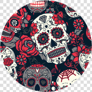 Colored Sugar Skull Skull And Rose Tattoo Designs    Sugar Skull Seamless Pattern  HD Png Download