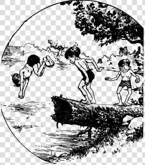 Kids At Swimming Hole Clip Arts   Clip Art Swimming Clipart Black And White  HD Png Download