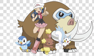 Buneary   Mamoswine   Pachirisu   Piplup   Pokemon   Cartoon  HD Png Download