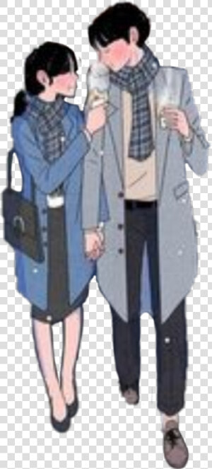  cute  couple  asian  cartoon  anime  blue  together   Holding Hands Anime Couple Walking Together  HD Png Download