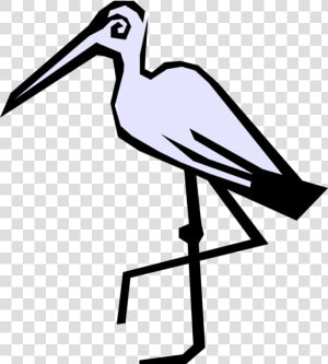 Vector Illustration Of Egret Crane Bird Stands On One   Stork  HD Png Download