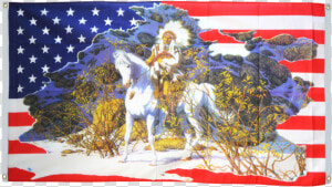 Usa With Indian Chief Flag For Balcony   Bev Doolittle Art  HD Png Download