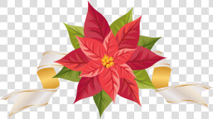 Poinsettia With Ribbon Png Clipart Image   Christmas Poinsettia Border Clip Art Free  Transparent Png