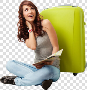 Transparent Girl Sitting Png   Girl With Travel Bag Png  Png Download