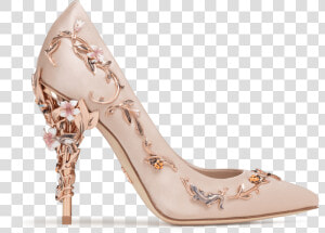 Eden Eve Pump Pink Satin With Rose Gold Leaves  HD Png Download