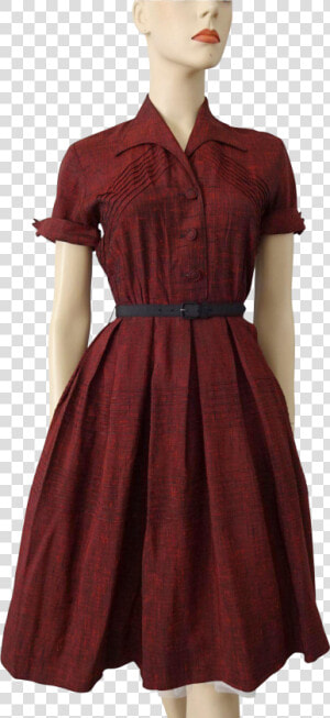 Womens Vintage 1950s Day Dress Red Shantung Fit And   Cocktail Dress  HD Png Download