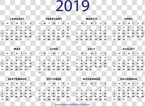 Whole Year Calendar 2019  HD Png Download