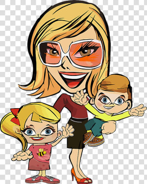 Mom And Two Kids Caricature   Mom Caricature Png  Transparent Png