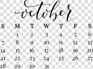 October Calendar 2019 Png  Transparent Png