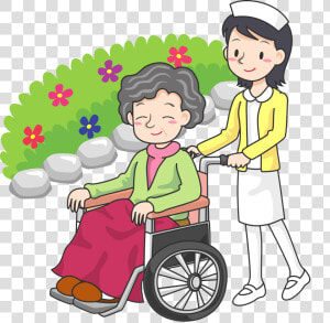 The Nurse Pushed The Wheelchair Man For A Walk  HD Png Download