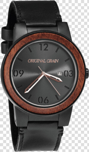 Sapele Black Leather Barrel 47mm   Watch  HD Png Download