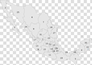 Map Of Mexico States Numbered  HD Png Download