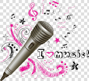 Microphone And Music Notes Png   Cartoon Music Notes Microphone  Transparent Png