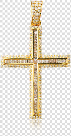 10k Yellow Gold Baguette Cross Pendant   Cross  HD Png Download