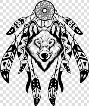 Tribal Drawing Dreamcatcher   Atrapasueños Con Lobo Dibujo  HD Png Download