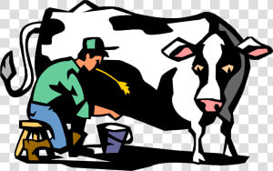 Vector Illustration Of Dairy Farmer Milking Holstein   Farmer Milking Cow Clipart  HD Png Download