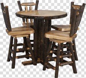 Hickory Log Pub Table And V back Bar Stools   Chair  HD Png Download