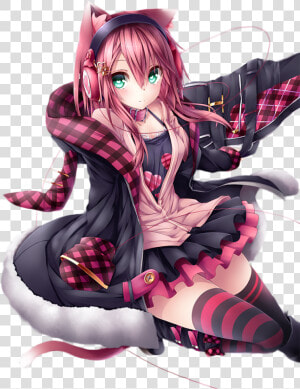 Headphone Transparent Cat   Anime Girl With Pink Hair And Cat Ears  HD Png Download