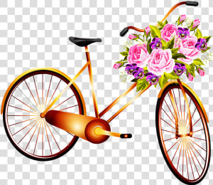 Bicycle Basket With Flowers Woman Bicycle Free Photo   Basket Bike With Flowers  HD Png Download