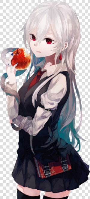  anime  animegirl  whitehair  redeyes  apple  snake   Anime Girl White Hair Red Eyes  HD Png Download