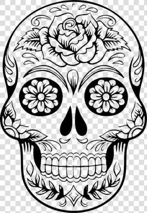 Large Size Of How To Draw A Cool Skull On Fire Looking   Sugar Skull Line Drawing  HD Png Download