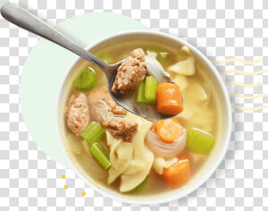 Chicken Sausage Noodle Soup In A Bowl With A Spoon   Asian Soups  HD Png Download