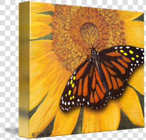 Sunflower With Butterfly   Sunflower And Butterfly Painting  HD Png Download