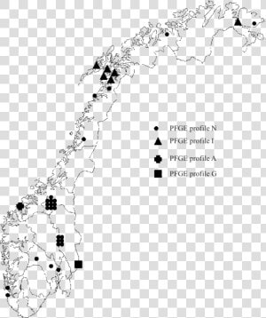 Map Of Norway With Plots Showing The Spatial Distribution   Illustration  HD Png Download